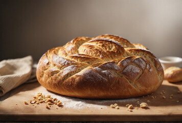 Pane appena uscito dal forno su un tavolo di legno