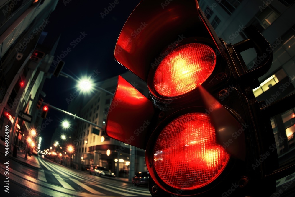 Poster red traffic light. prohibiting motion signal.