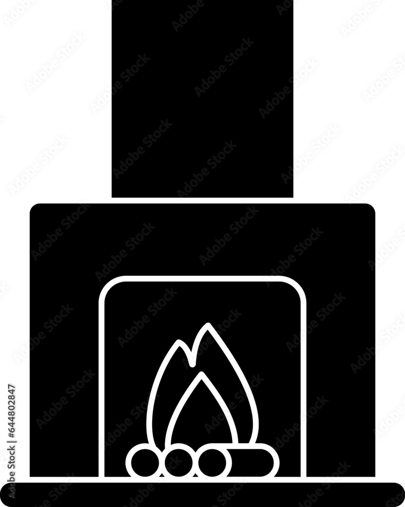 Poster flat style chimney or fireplace icon in black and white color.