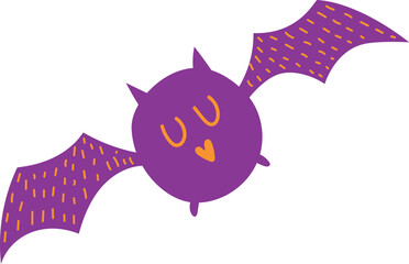 Trick or Treat Halloween, funny bat in purple and orange. Illustration flat vector.