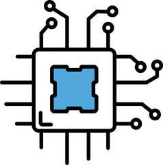 Isolated Microchip Icon in Blue and White Color.