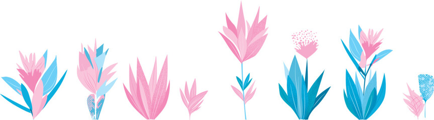 Fototapeta na wymiar Pink and blue pointy flowers, vector illustration
