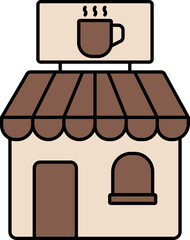 Coffee Shop Icon In Brown Color.