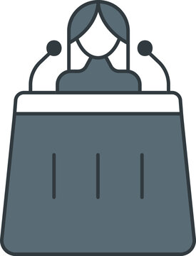 recommend clip art: Woman Speaking On Podium Icon In Gray And White Color.