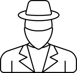 Spy Character Icon In Black Line Art.