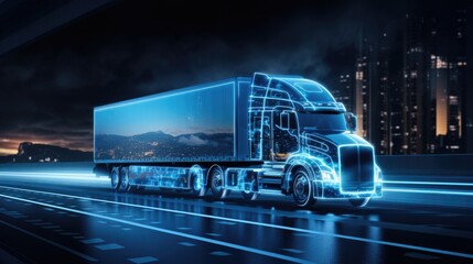 Transportation and logistics technology. Global business logistics import export and container cargo truck on highway, transportation industry concept. - obrazy, fototapety, plakaty