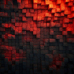 red brick wall, Abstract background composed of cracked, old cubes in various sizes, in shades of red and black reminiscent of burning coal or flames - AI Generative