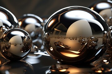 Abstract background with 3d Metallic spheres. 3D illustration of balls textured. Modern cover concept. Decoration element for banner design. Generative AI
