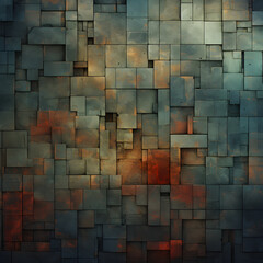 Abstract background with cubes, Abstract background of a wall made of rusty metallic cubes of various sizes and shapes - AI Generative