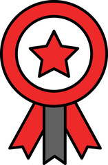 Star Badge Ribbon Icon In Red And Gray Color.