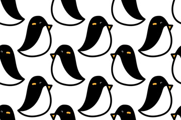 Cute, cool and nice cartoon polar penguin. Animal. Winter. Snow. Cartoon ice cubes. Frozen, cool and cold. Trendy, stylish, fashionable, seamless vector pattern for design and decoration.