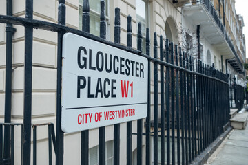 LONDON- Gloucester Place street sign in W1 area close to Baker Street. Upmarket area of central London