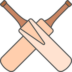 Crossed Cricket Bats Icon In Brown And Orange Color.