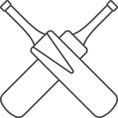 Crossed Cricket Bats Icon In Black Outline.