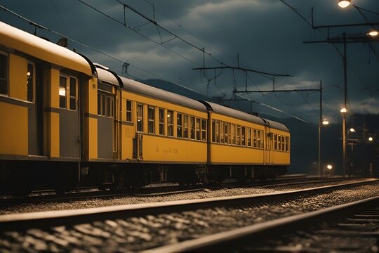 cinematic illustration of a train passing at night. Images are generated using AI generative tools