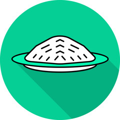 Rice Plate Icon On Green Background.