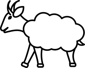 Sheep Icon In Black Line Art.