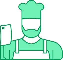 Butcher Icon In Green And White Color.