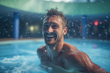 Active men enjoying aqua fit class in a pool