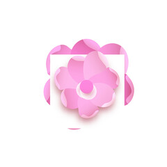 Glossy Pink Flower Element On White Background.