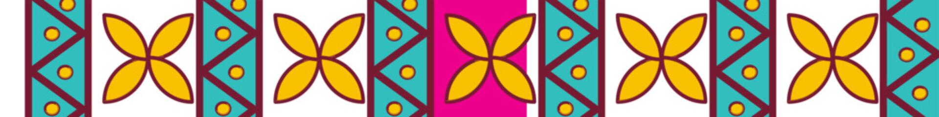Colorful Motif Floral Border Element In Flat Style.
