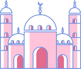Flat Style Mosque Element In Red And White Color.