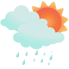 Sunny Day behind Clouds and Rainfall, Weather Vector