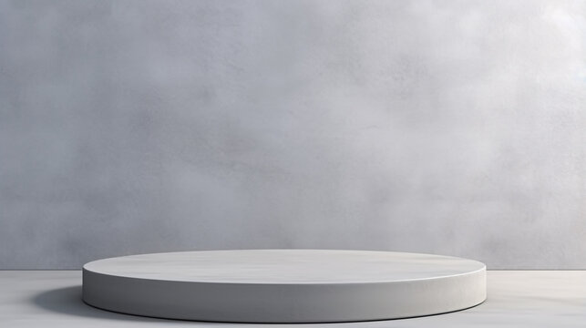 Empty gray podium on gray background for cosmetic products, perfumes or food