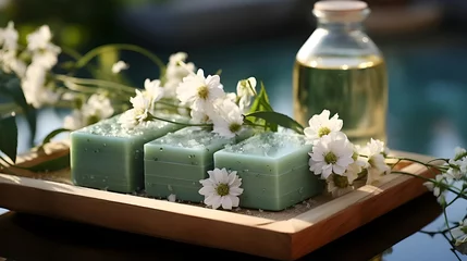 Gordijnen Organic handmade soap at home with beautiful light © emerald17