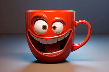Red cartoon cup with crazy expression