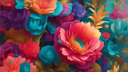 Foto op Plexiglas 3d colourful illustration of flowers wallpaper, 3D Floral Pattern wallpaper © Johan Wahyudi
