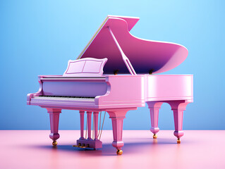 Blue grand piano on pink background 3D illustration. Generative Ai