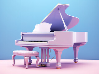 Blue grand piano on pink background 3D illustration. Generative Ai