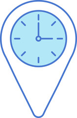 Illustration Of Clock In Map Pin Icon In Blue And White Color.