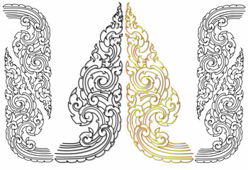Traditional Thai art.Collection of hand-drawn.Line Thai art pattern vector illustration