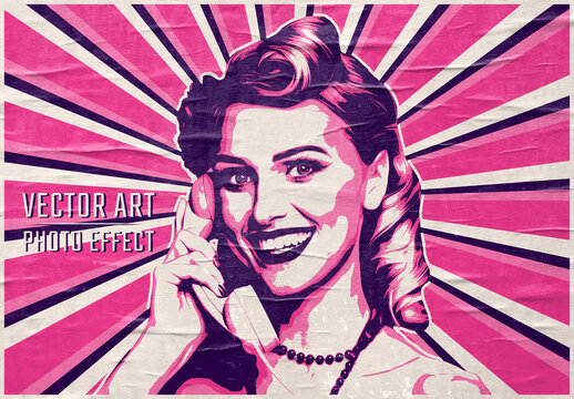 Vintage Vector Art Retro Photo Effect Mockup