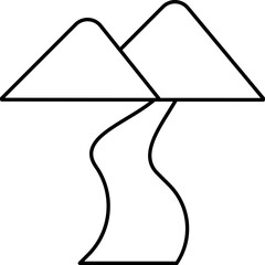 Linear Style Mountains With River Icon Or Symbol.