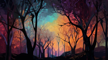 Deurstickers Painting of strange looking trees, generative ai © Mrsabata