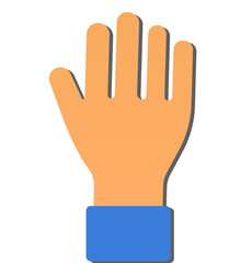 Orange And Blue Raised Hand Paper Cut Icon.
