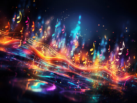 Colorful music notes background, Bright color. Generative Ai
