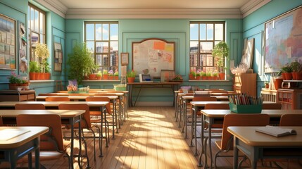 誰もいない学校の教室の背景