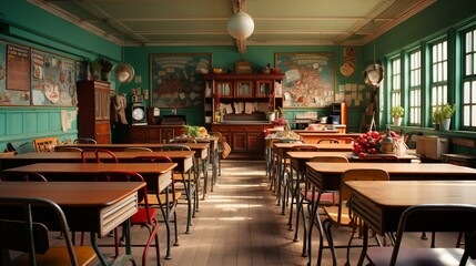 誰もいない学校の教室の背景