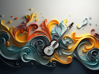 Grey musical background illustration, Bright color. Generative Ai