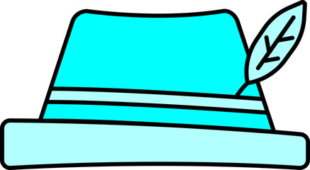 Illustration of  Cyan Color Pork Pie Hat Icon in Flat Style.
