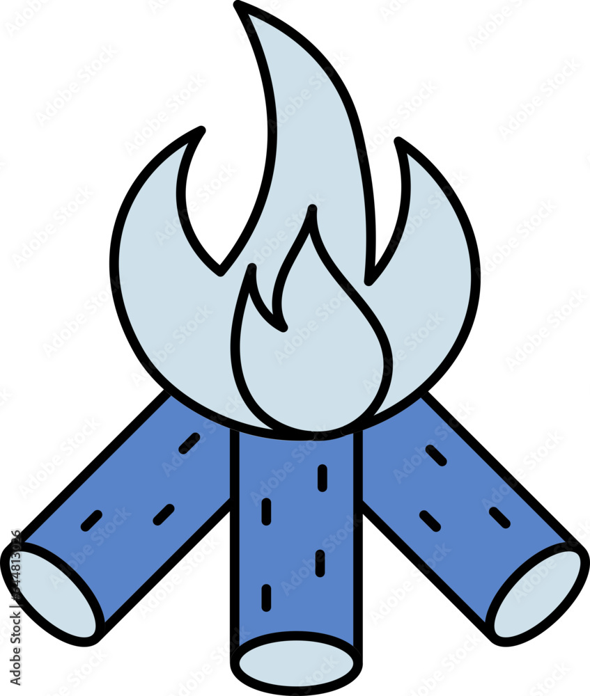 Sticker flat style bonfire blue icon or symbol.