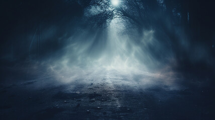 foggy dark road in the forest, abstract background - obrazy, fototapety, plakaty