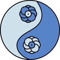 Flowers With Yin Yang Blue Icon Or Symbol.