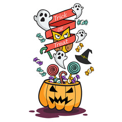 Halloween pumpkin basket on Trick or Treat Poster Doodle style
