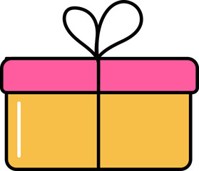 Pink And Yellow Gift Box Icon In Flat Style.