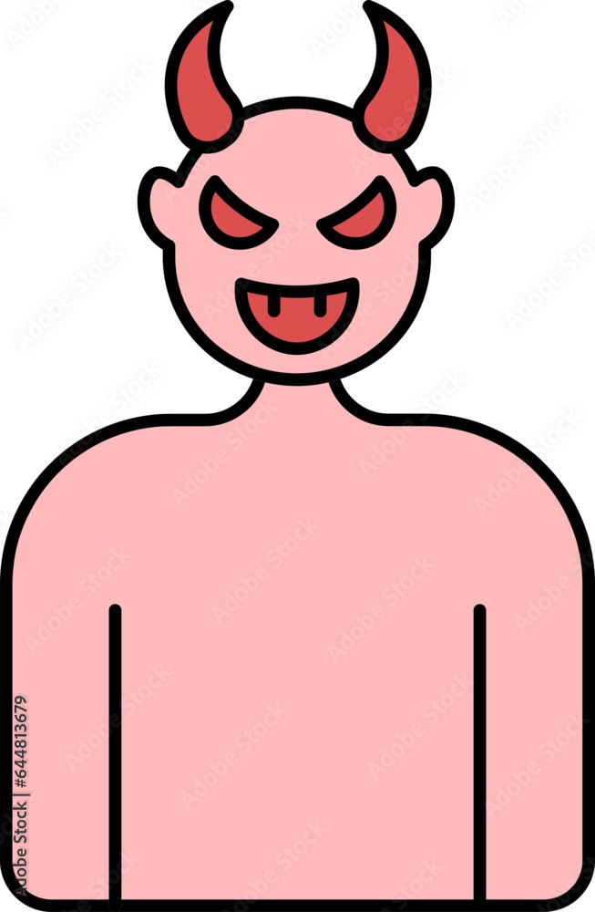 Canvas Prints Cartoon Devil Man Icon In Pink And Red Color.